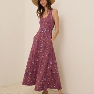 NWOT Pact Organic Cotton Fit & Flare Open Cross Back Shelf Bra Maxi Dress Medium